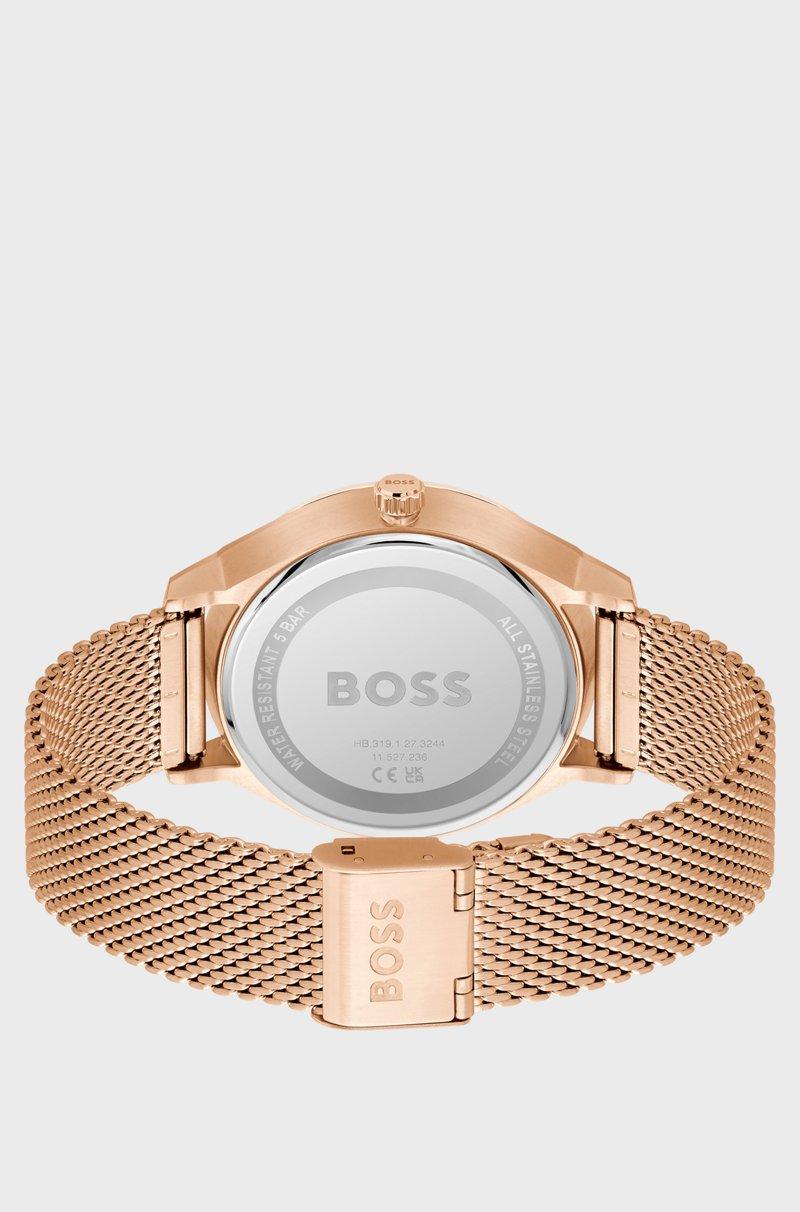 Hugo Boss Reloj Con Esfera Negra Y Pulsera De Malla En Tono Oro Rosa