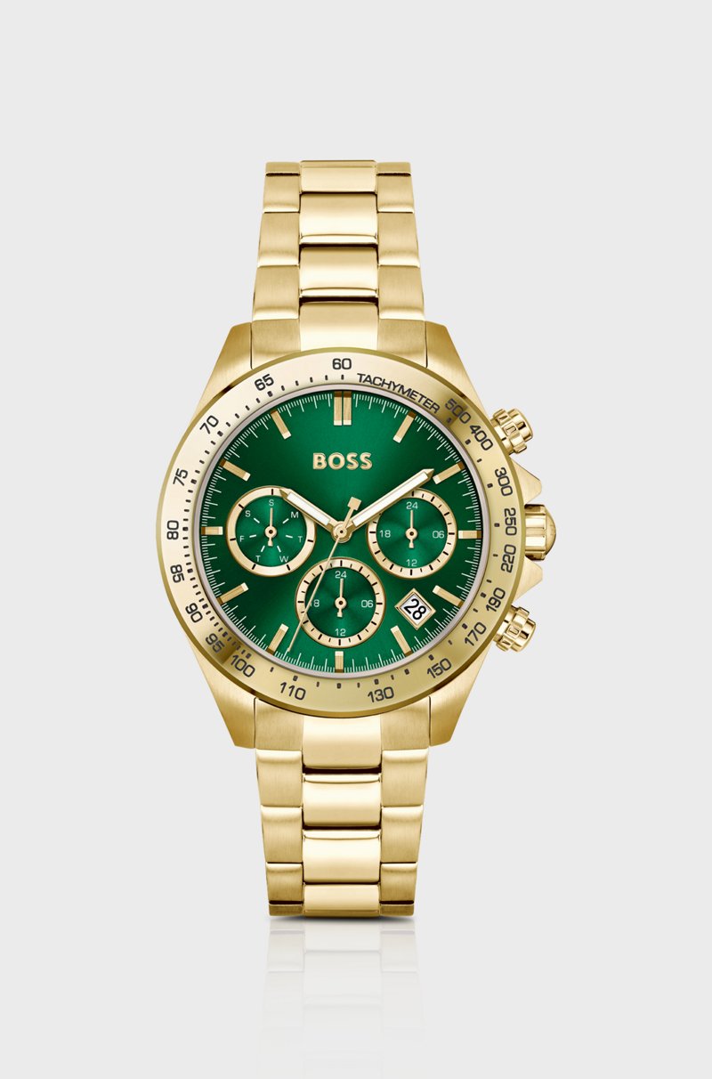 Hugo Boss Reloj con esfera verde varias subesferas y pulsera de eslabones