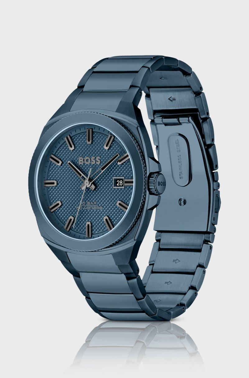 Hugo Boss Reloj Con Pulsera De Eslabones Azules Y Esfera En Guilloché Tonal