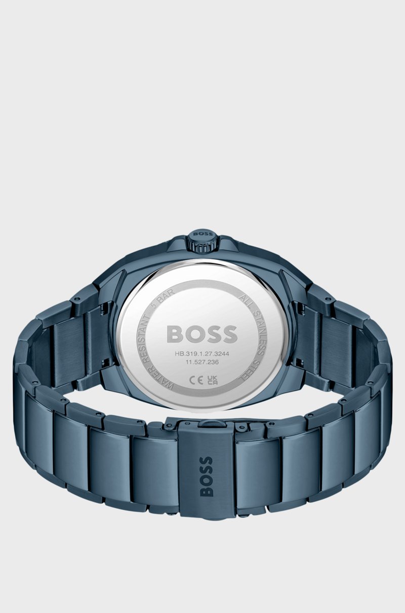Hugo Boss Reloj Con Pulsera De Eslabones Azules Y Esfera En Guilloché Tonal