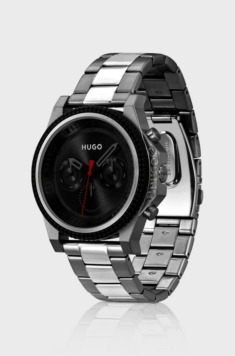 Hugo Boss Reloj Con Pulsera De Eslabones Bisel De Silicona Y Esfera Negra
