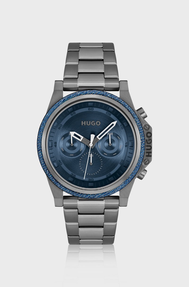 Hugo Boss Reloj con pulsera de eslabones esfera azul y bisel de denim