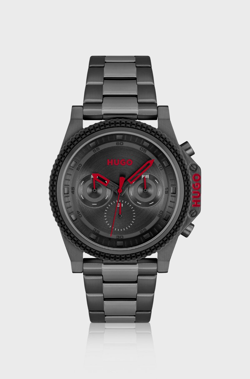 Hugo Boss Reloj con pulsera de eslabones esfera negra y bisel de silicona