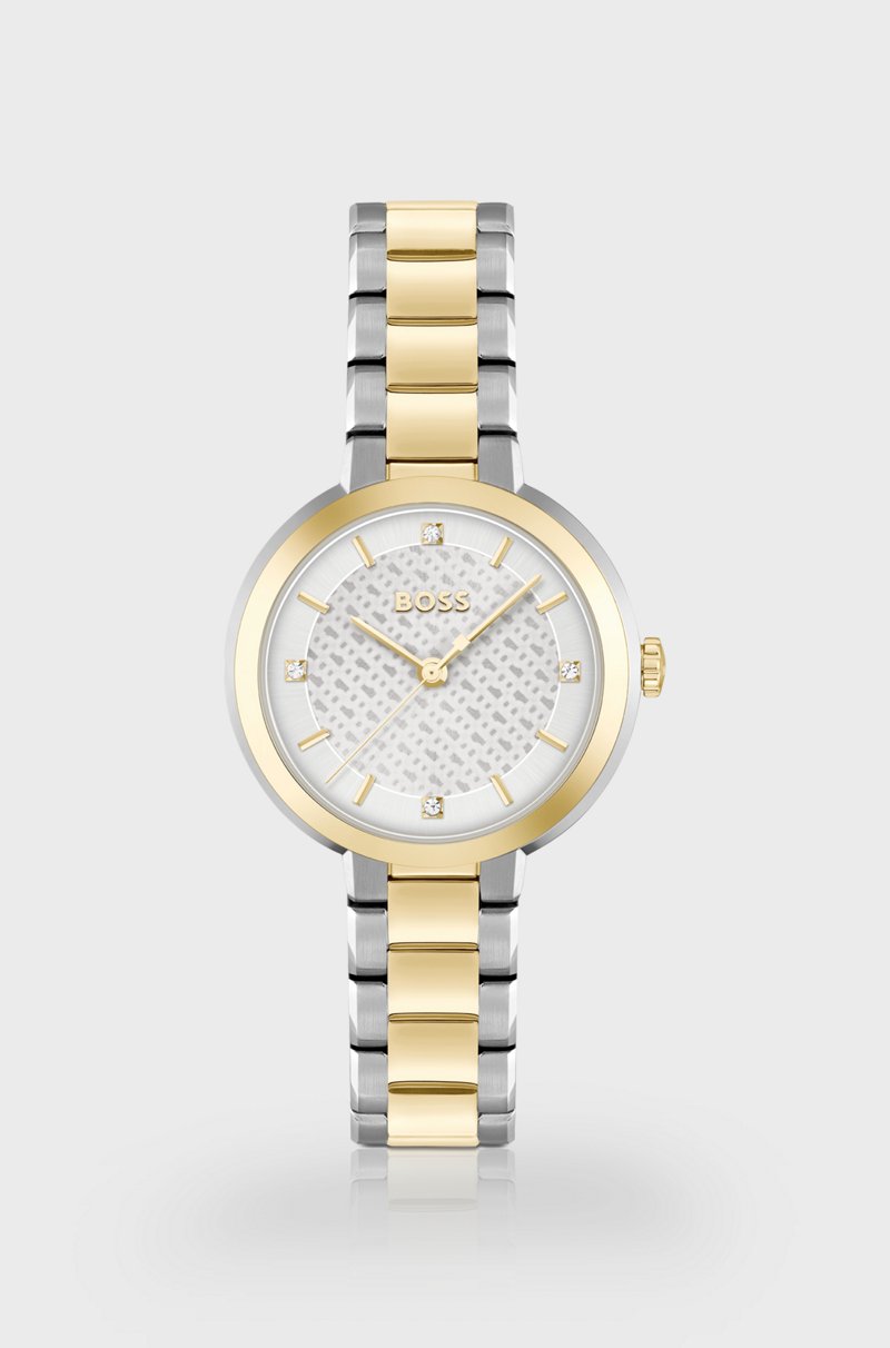 Hugo Boss Reloj con pulsera de eslabones y esfera en tono blanco plateado con monograma