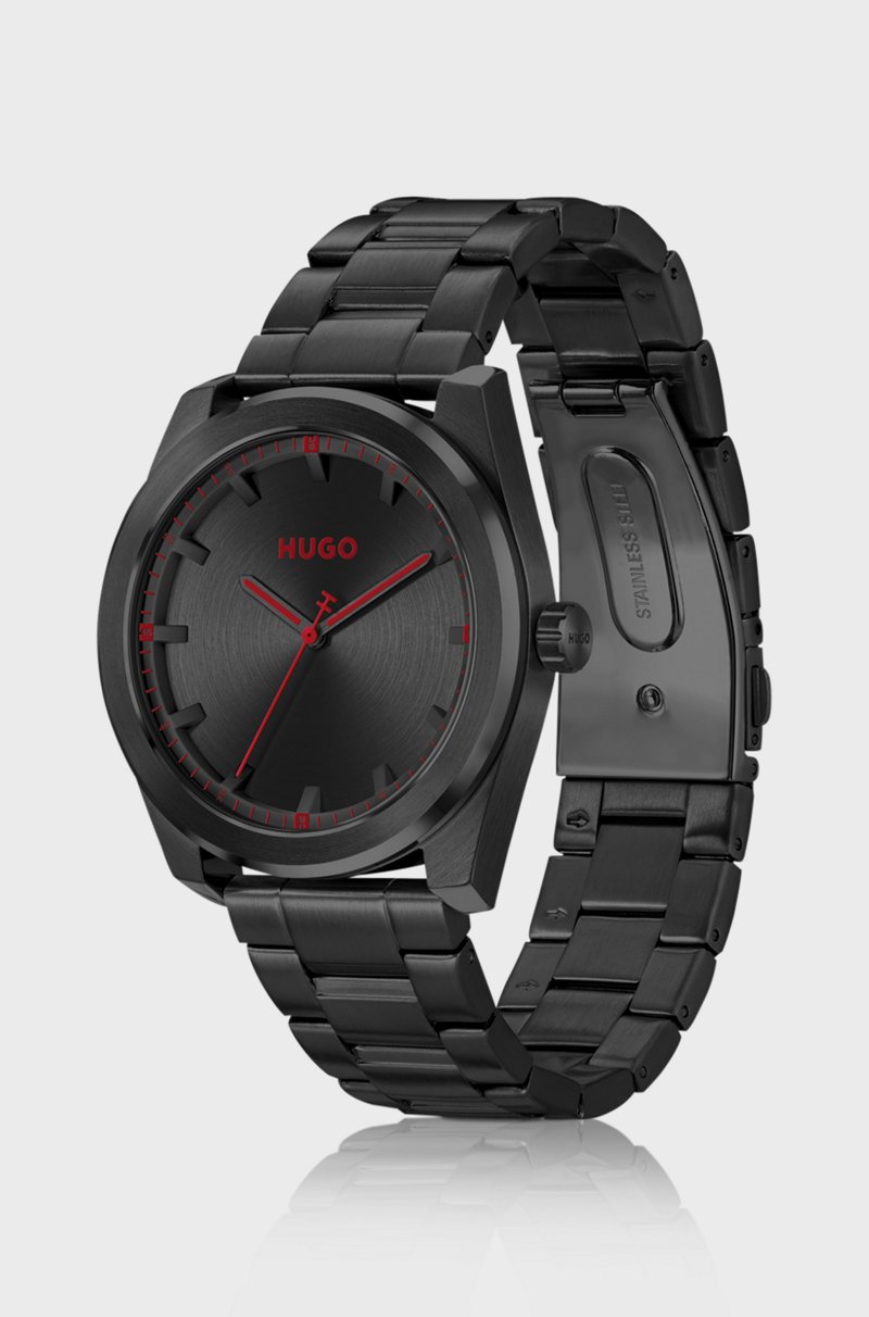 Hugo Boss Reloj Con Pulsera De Eslabones Y Esfera Negra Cepillada