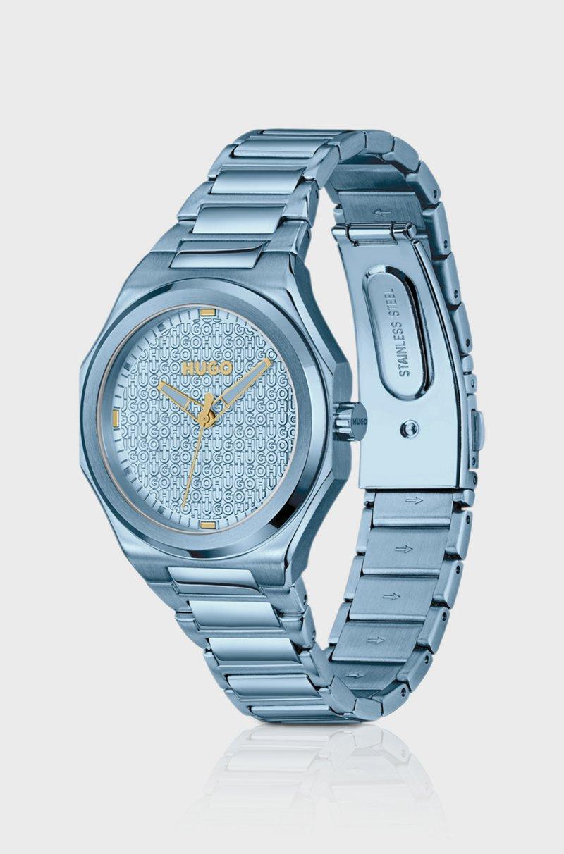 Hugo Boss Reloj De Acero Azul Con Esfera Con Logos En Relieve