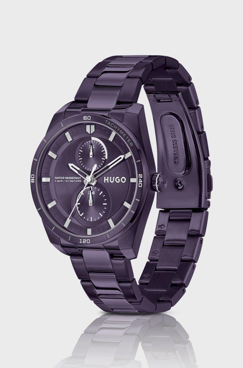 Hugo Boss Reloj De Acero Chapado En Morado Con Caja Geométrica