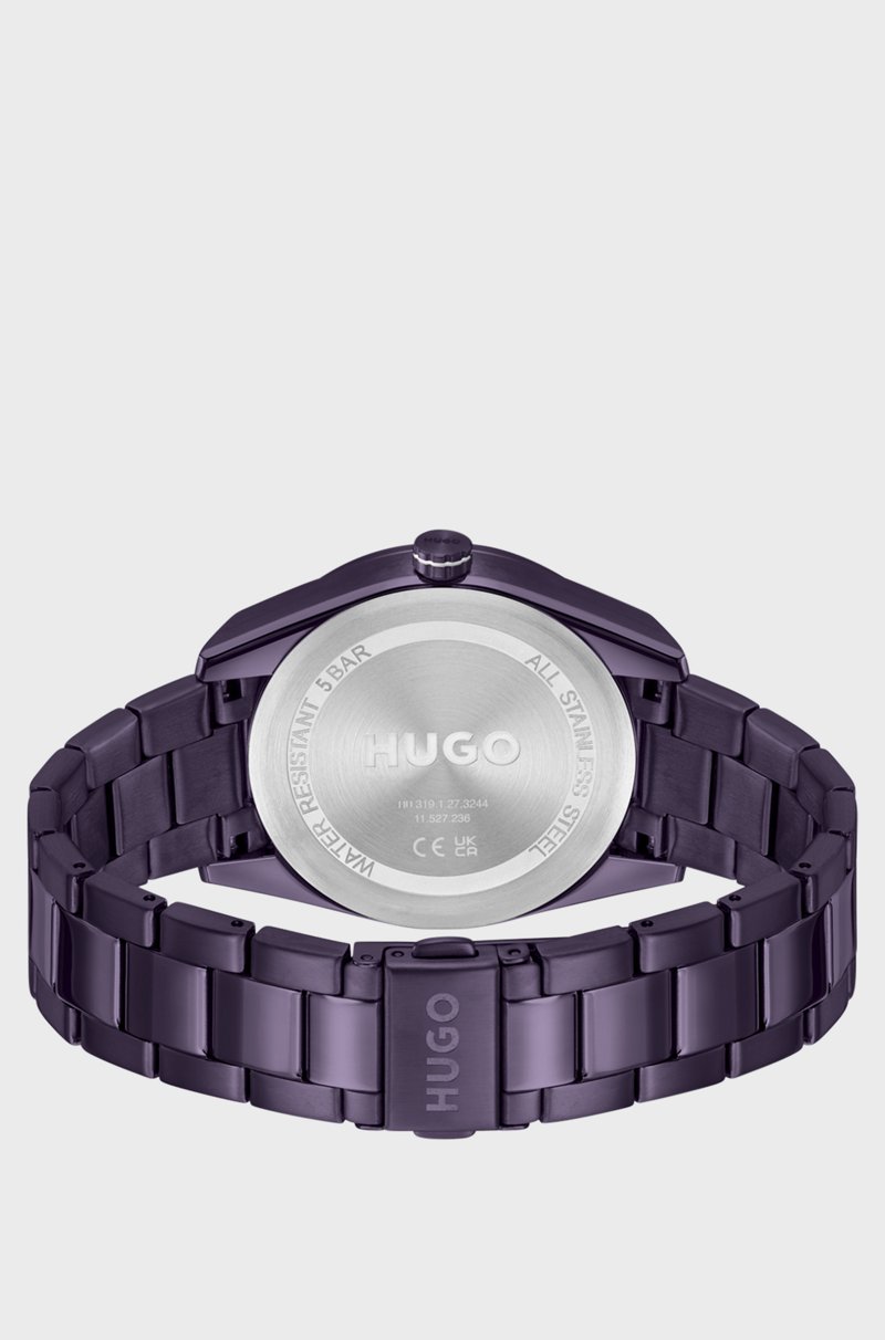 Hugo Boss Reloj De Acero Chapado En Morado Con Caja Geométrica