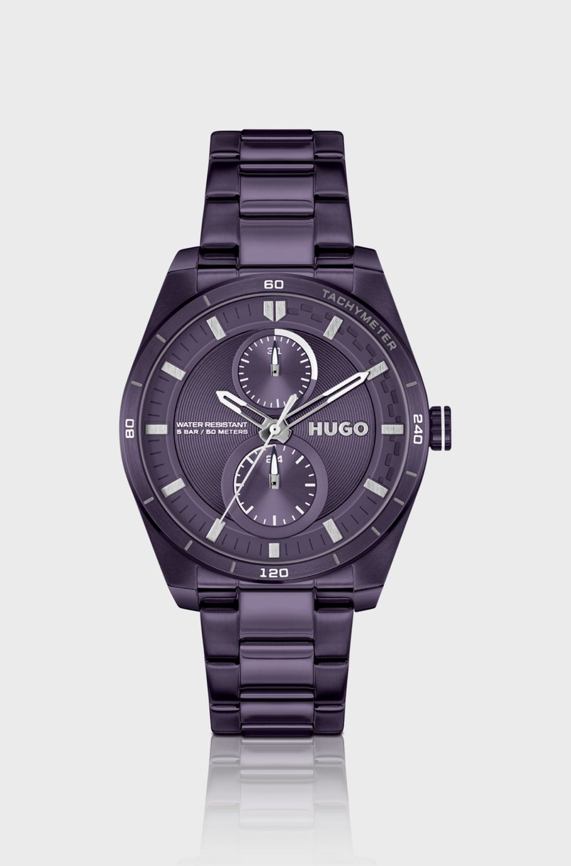 Hugo Boss Reloj de acero chapado en morado con caja geométrica