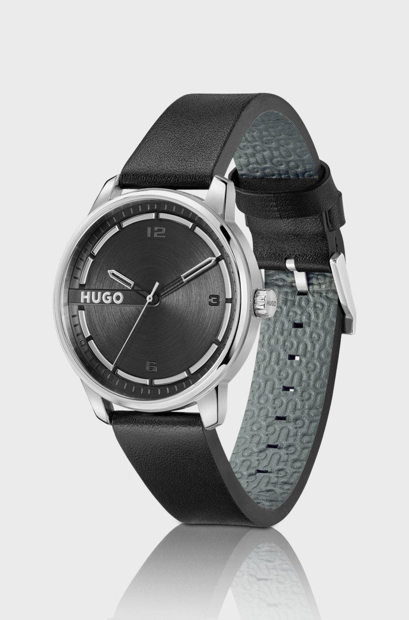 Hugo Boss Reloj De Acero Inoxidable Con Correa De Piel Negra