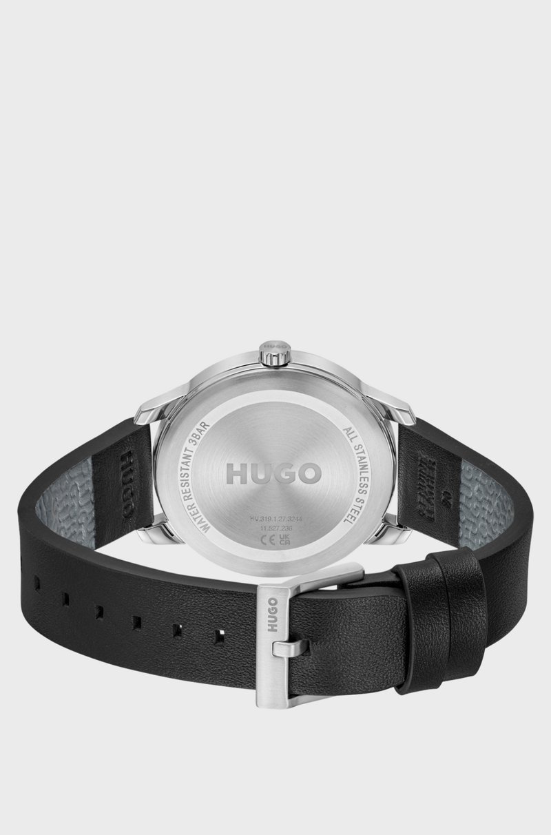 Hugo Boss Reloj De Acero Inoxidable Con Correa De Piel Negra