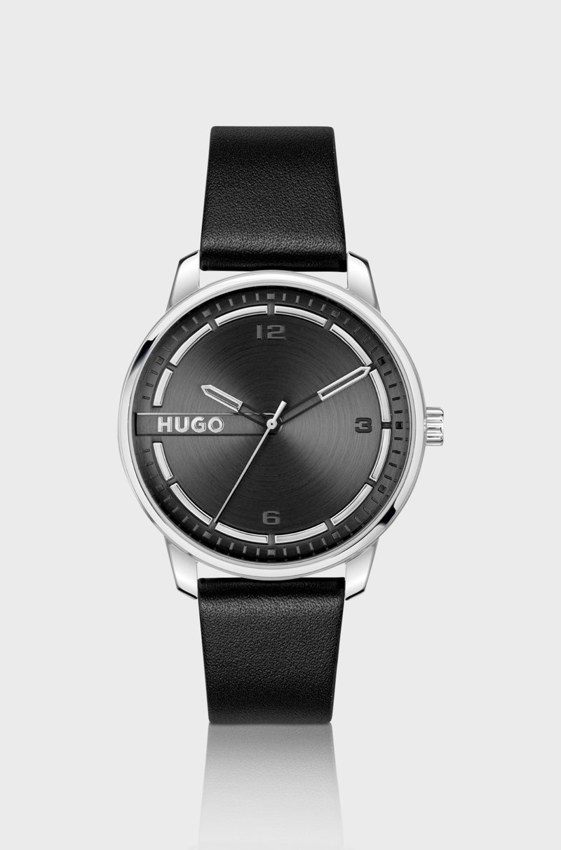 Hugo Boss Reloj De Acero Inoxidable Con Correa De Piel Negra