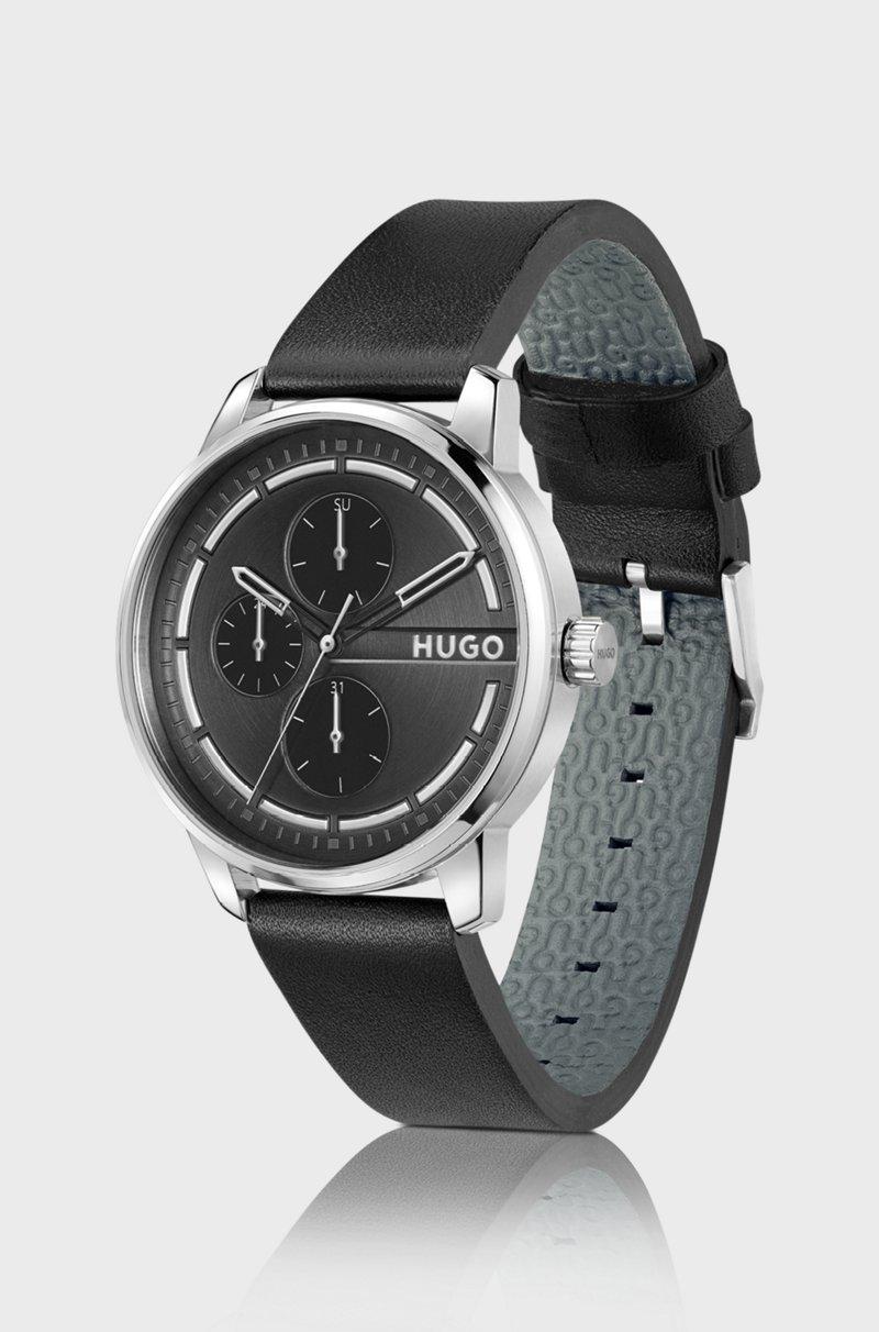 Hugo Boss Reloj De Acero Inoxidable Con Esfera Negra Y Correa De Piel