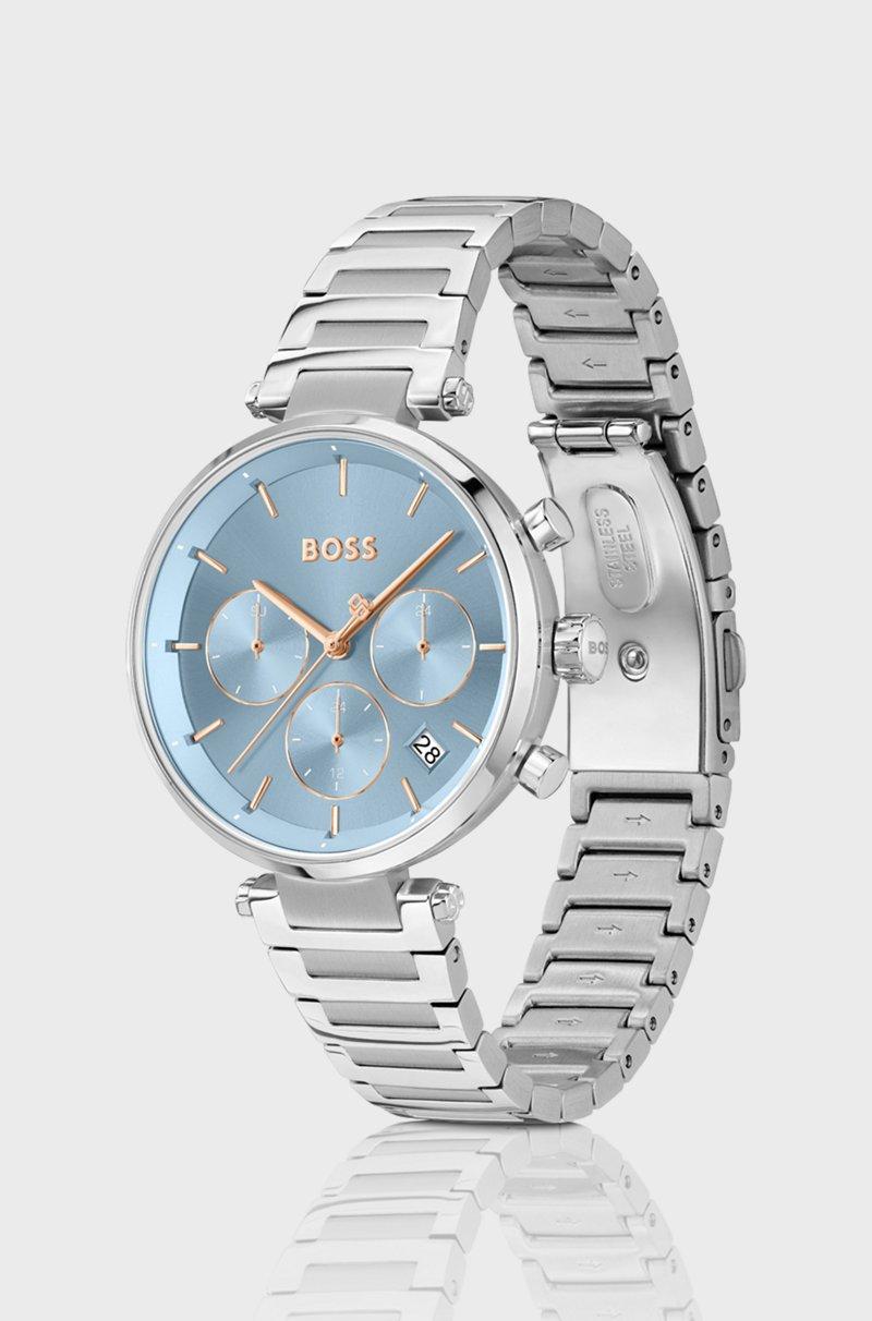 Hugo Boss Reloj De Acero Inoxidable Con Pasadores En Forma De T Y Esfera Azul Cepillada