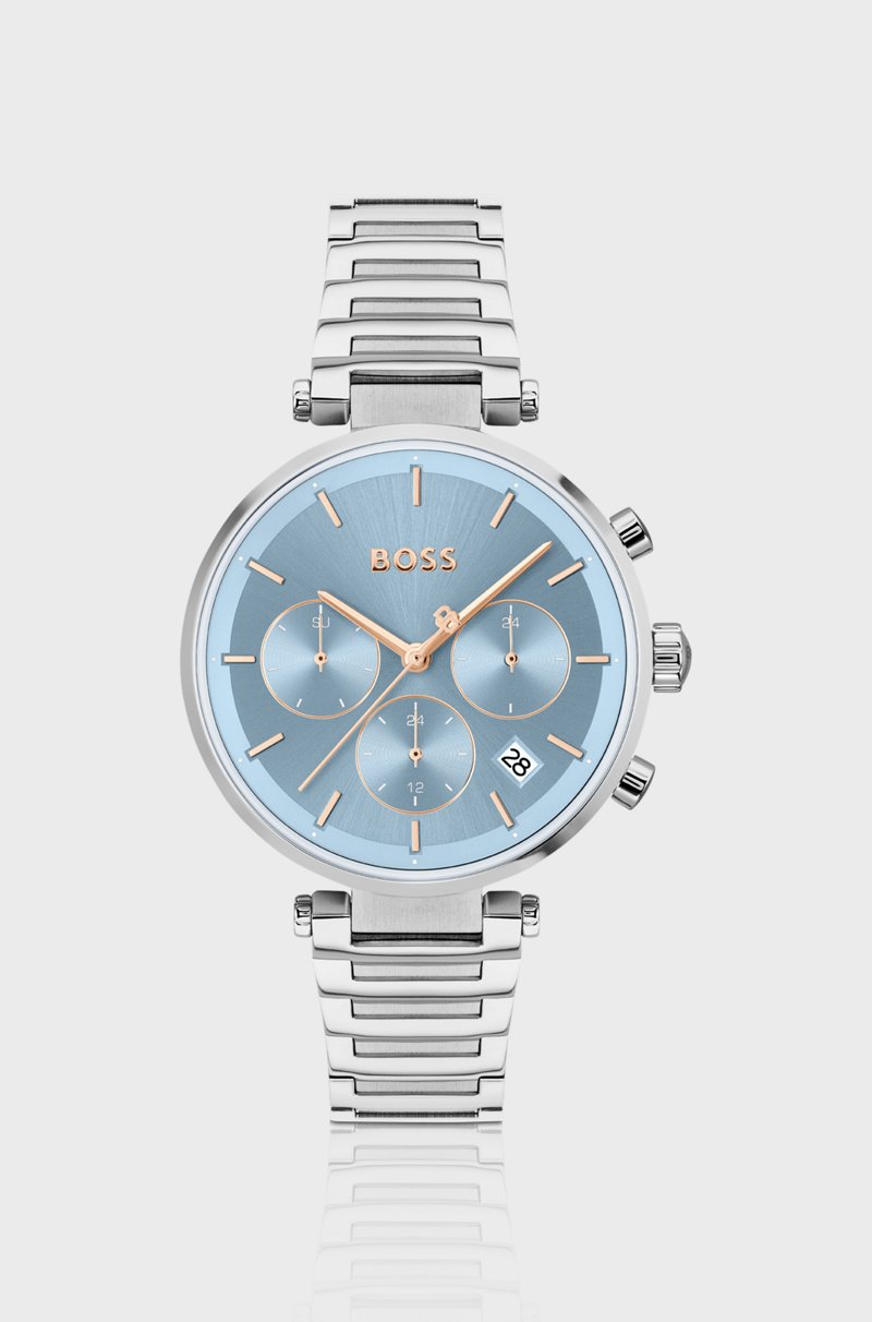 Hugo Boss Reloj de acero inoxidable con pasadores en forma de T y esfera azul cepillada