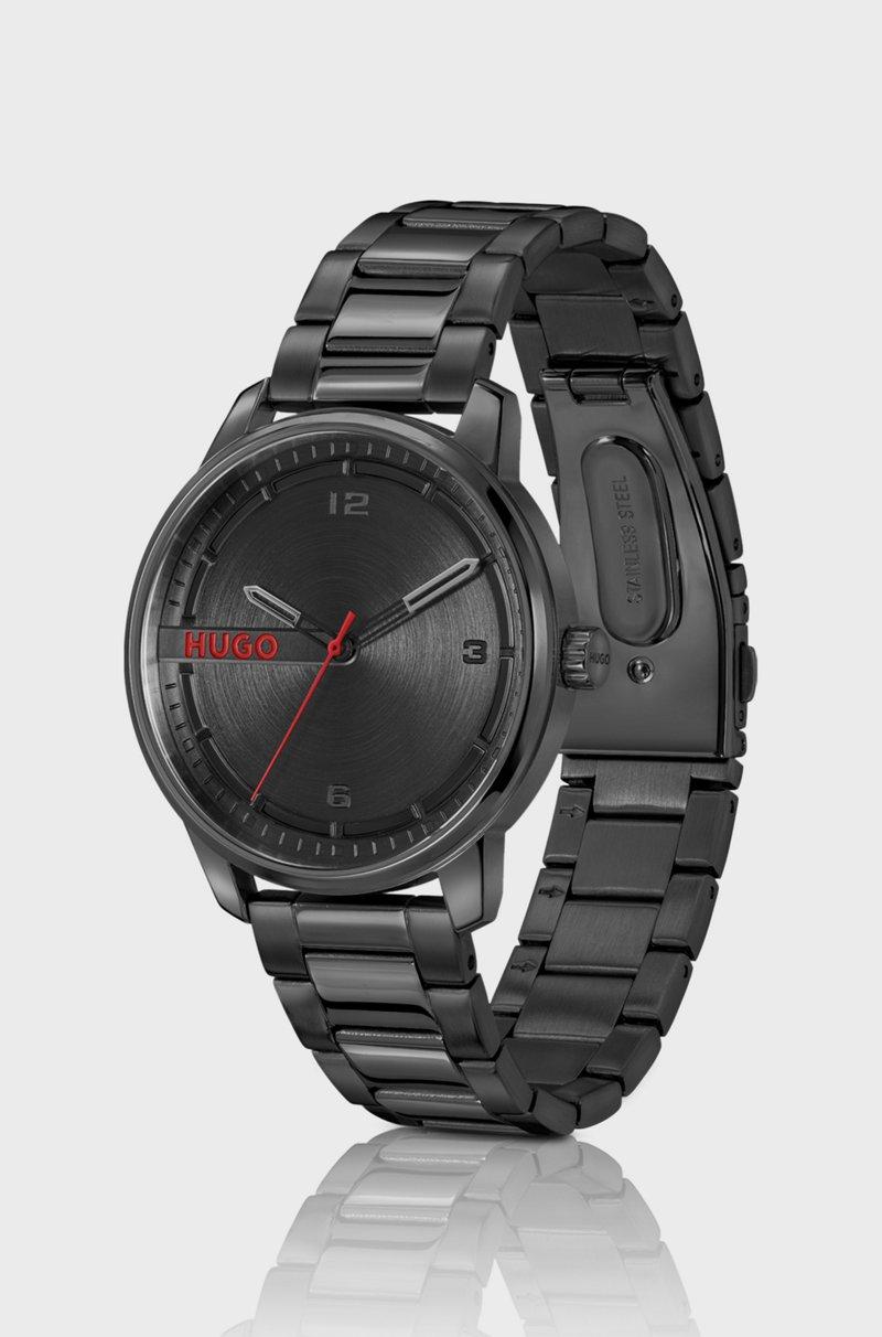 Hugo Boss Reloj De Acero Inoxidable Negro Con Esfera Con Cepillado Circular