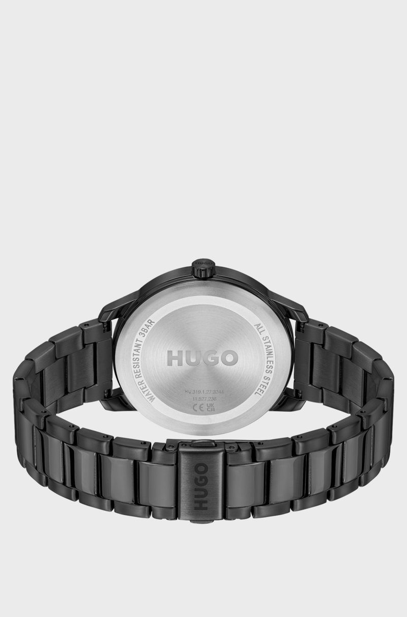Hugo Boss Reloj De Acero Inoxidable Negro Con Esfera Con Cepillado Circular