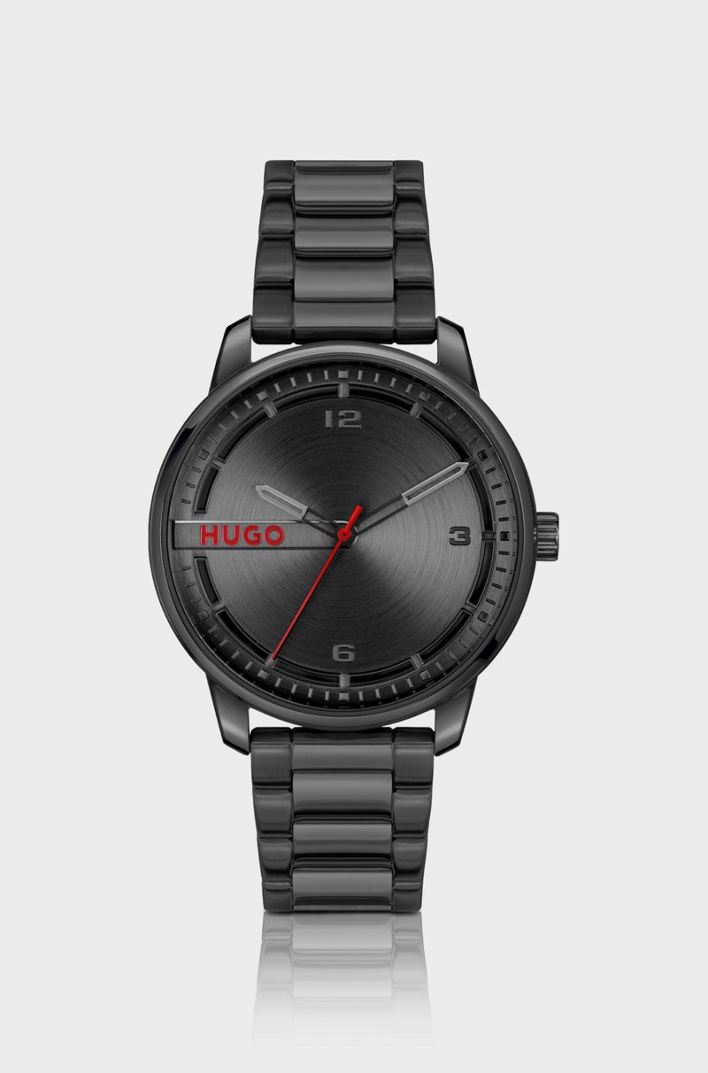 Hugo Boss Reloj De Acero Inoxidable Negro Con Esfera Con Cepillado Circular