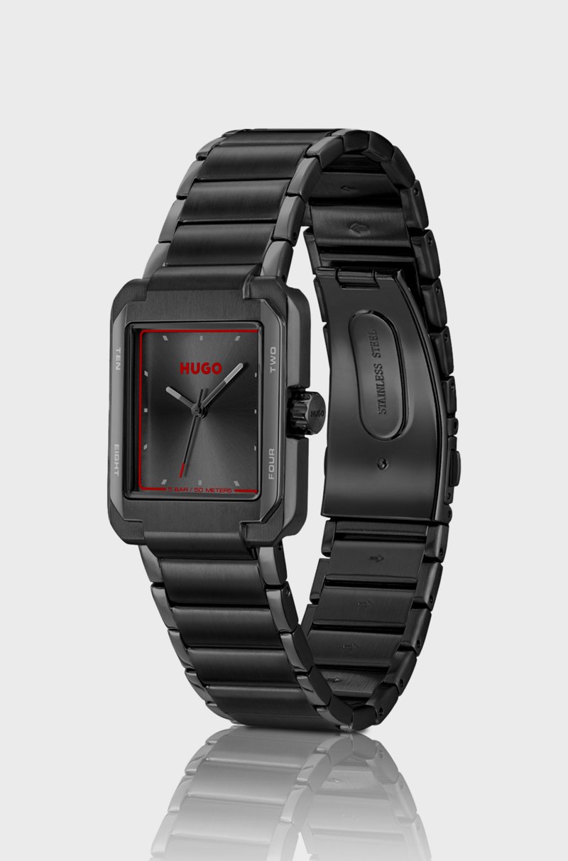 Hugo Boss Reloj De Acero Negro Con Detalles En Rojo