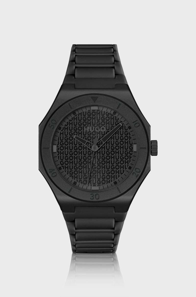 Hugo Boss Reloj de aluminio negro con esfera con logos en relieve