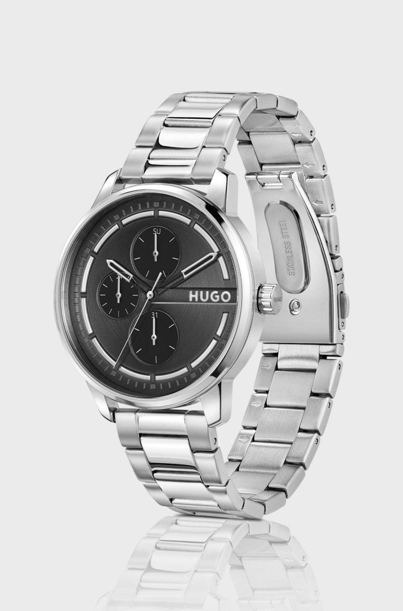 Hugo Boss Reloj De Esfera Negra Con Pulsera De Eslabones De Acero Inoxidable