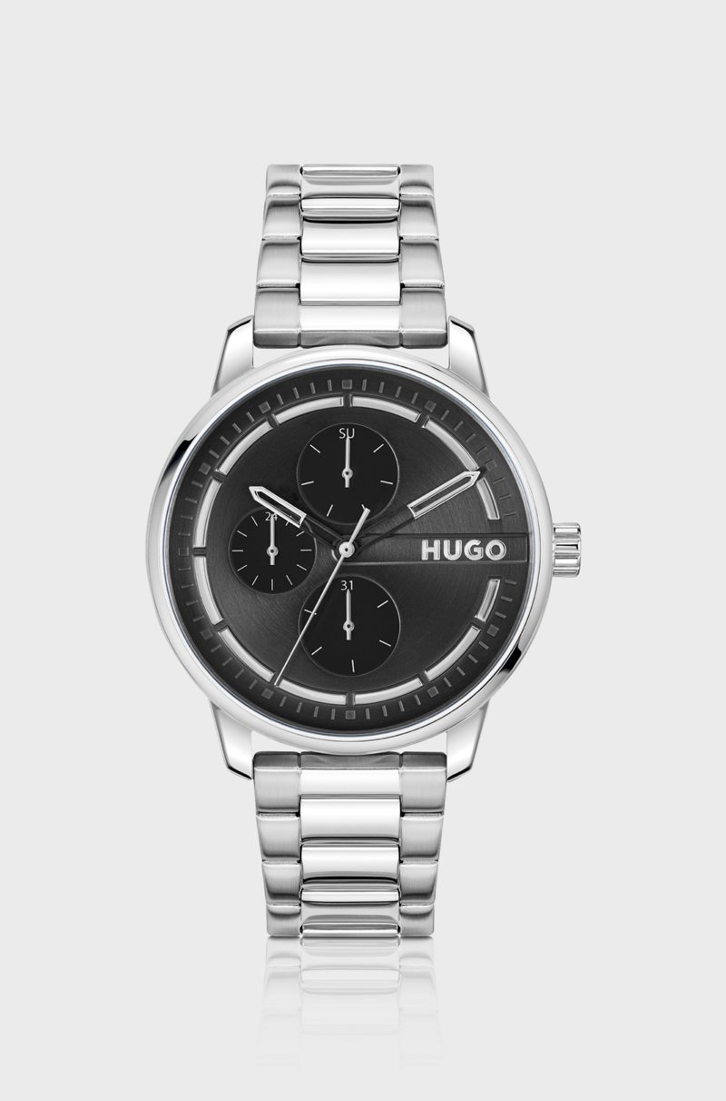 Hugo Boss Reloj de esfera negra con pulsera de eslabones de acero inoxidable