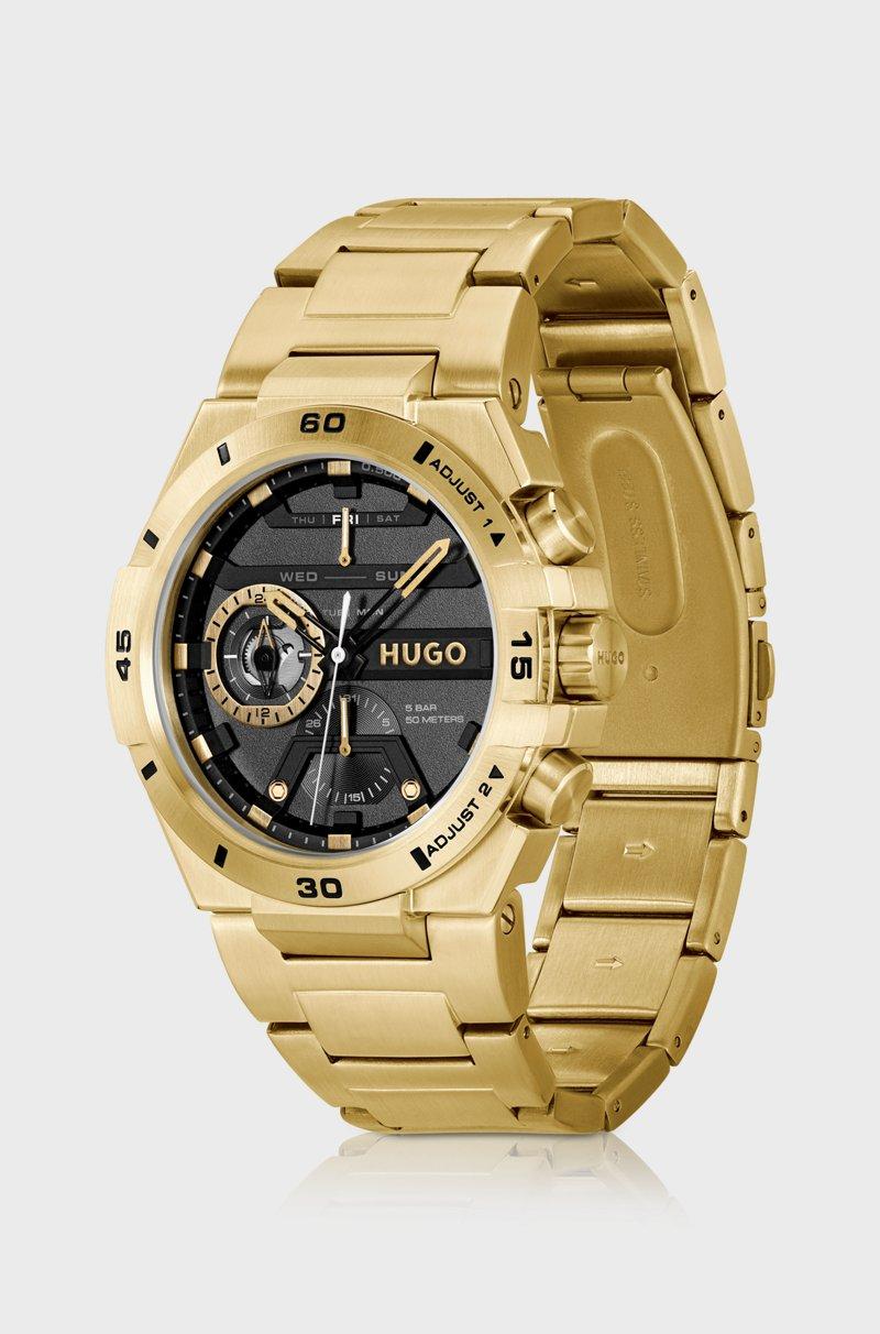 Hugo Boss Reloj De Esfera Negra En Acero Dorado Amarillo