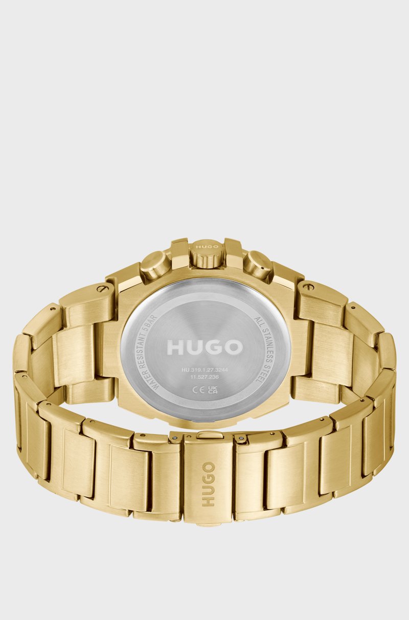 Hugo Boss Reloj De Esfera Negra En Acero Dorado Amarillo