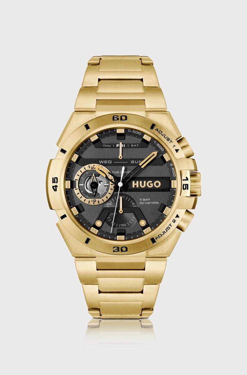 Hugo Boss Reloj de esfera negra en acero dorado amarillo