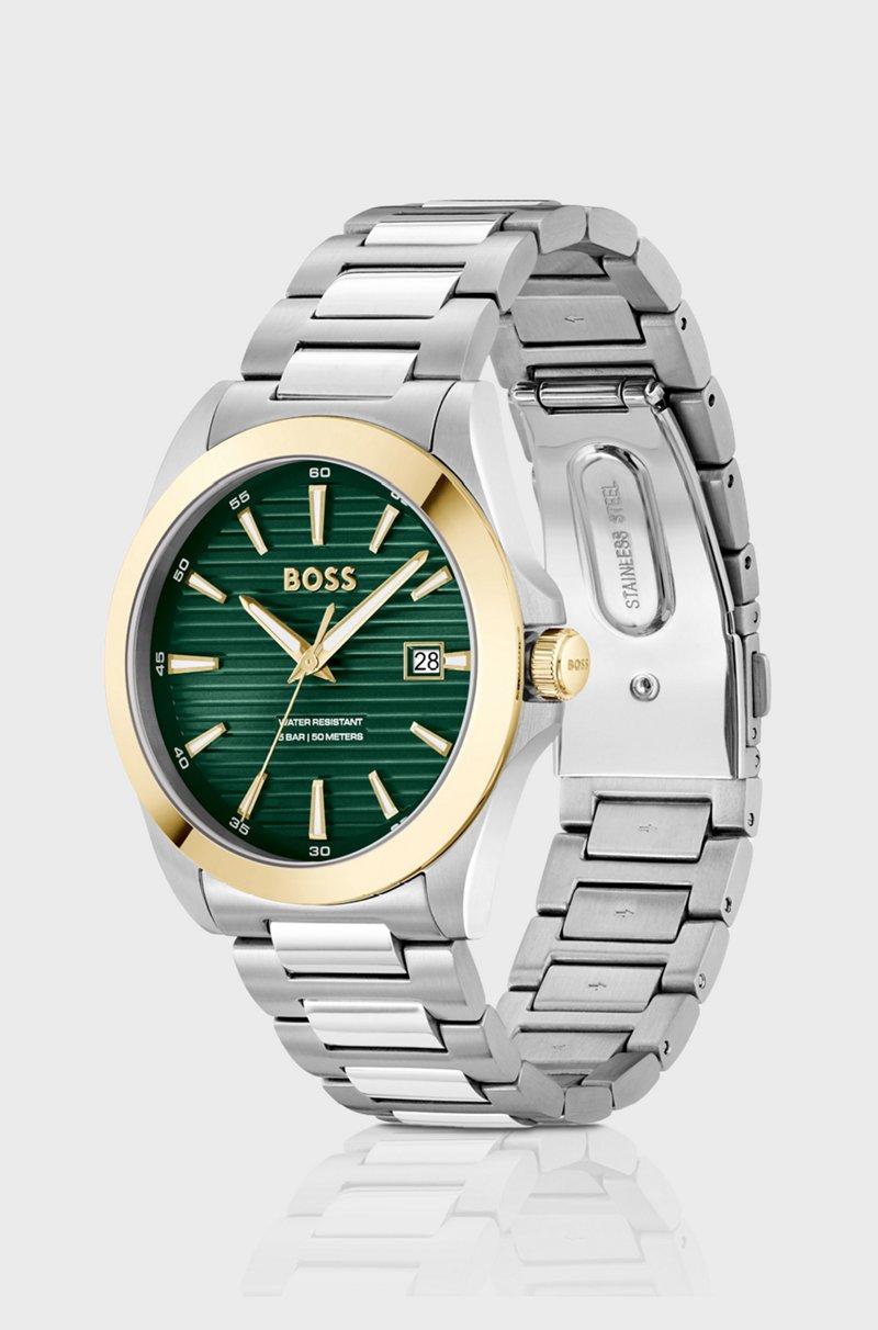 Hugo Boss Reloj De Tono Dorado Y Plateado Con Esfera Verde Ranurada