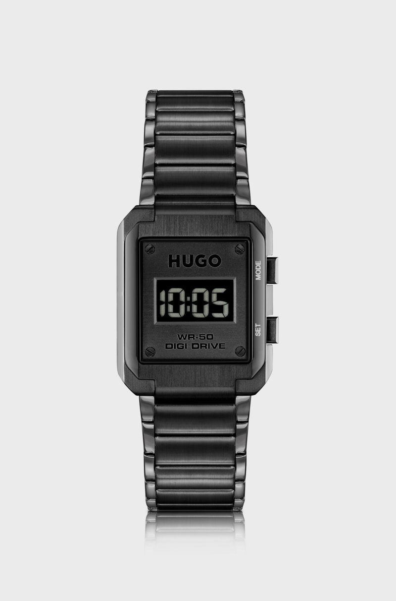 Hugo Boss Reloj digital con pulsera de eslabones y esfera negra