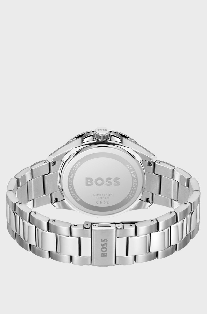 Hugo Boss Reloj En Tono Plateado Con Esfera Naranja Y Bisel Giratorio