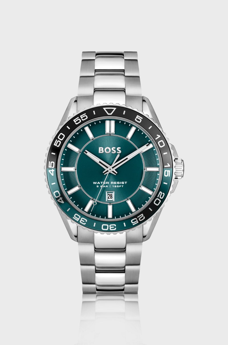 Hugo Boss Reloj En Tono Plateado Con Esfera Turquesa Y Bisel Giratorio