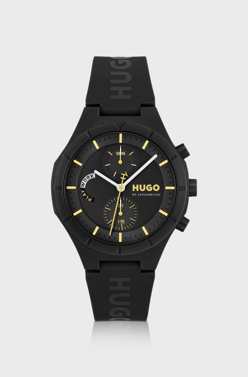 Hugo Boss Reloj negro con correa de silicona con logo