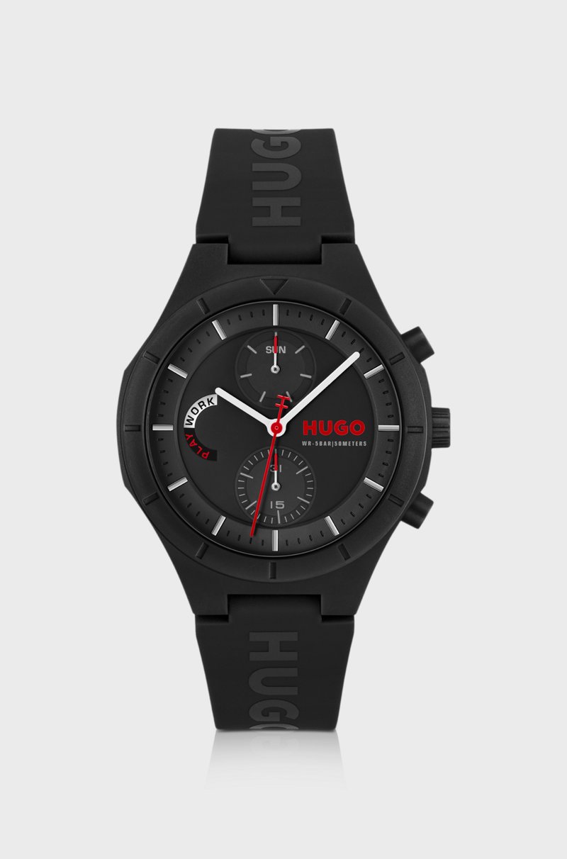 Hugo Boss Reloj negro con correa de silicona con logo