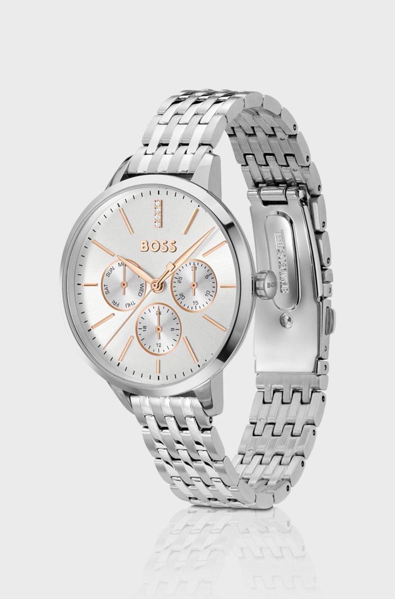 Hugo Boss Reloj Plateado Con Tachuelas De Cristal En La Esfera
