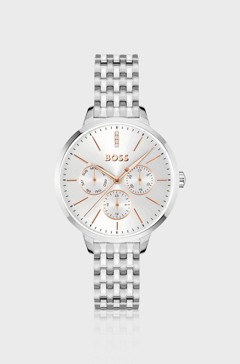 Hugo Boss Reloj plateado con tachuelas de cristal en la esfera