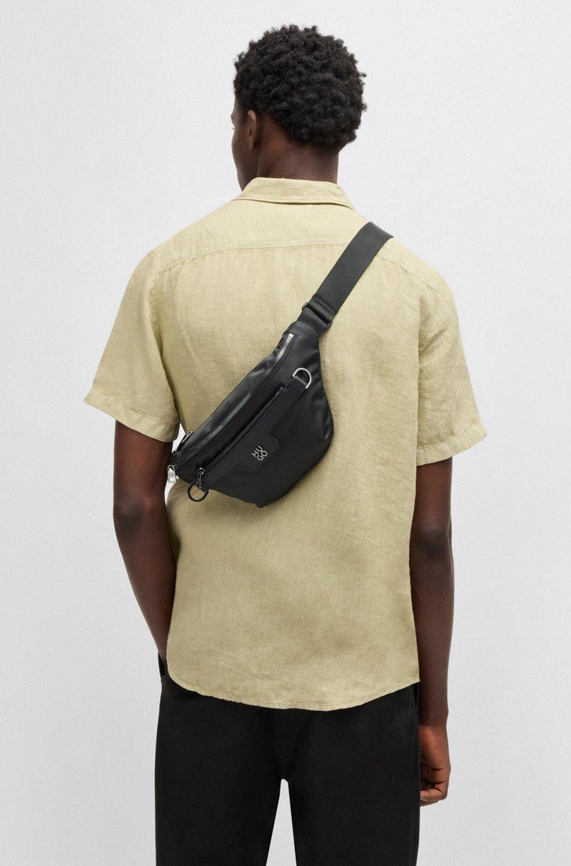 Hugo Boss Riñonera De Sarga Con Logo Apilado Metalizado