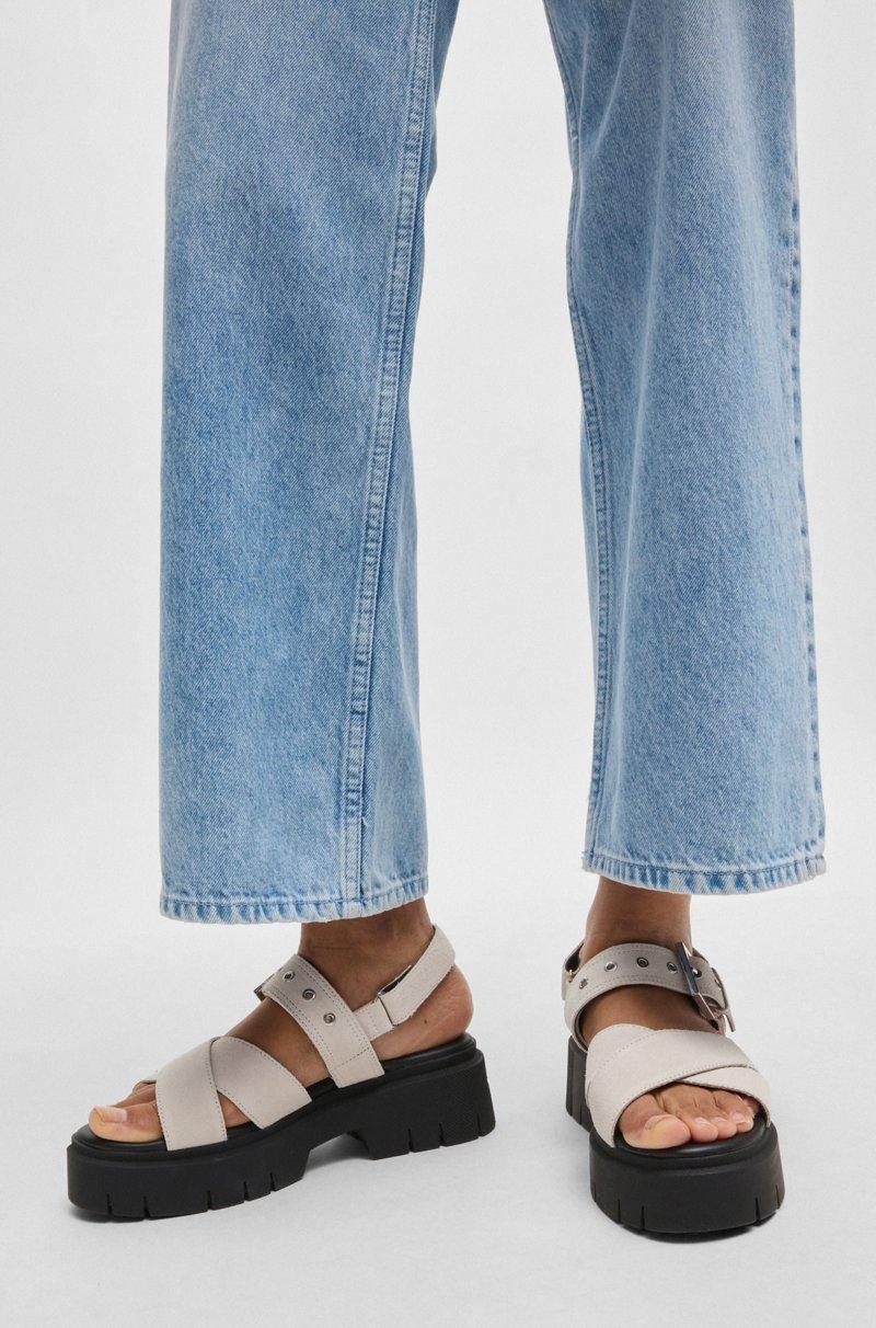 Hugo Boss Sandalias De Ante Con Tira De Hebilla Y Suela Gruesa