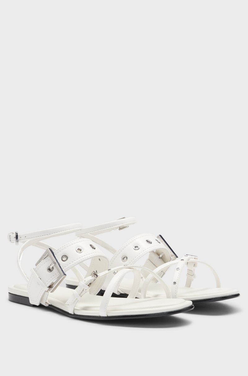 Hugo Boss Sandalias de piel con remaches y ojales metalizados