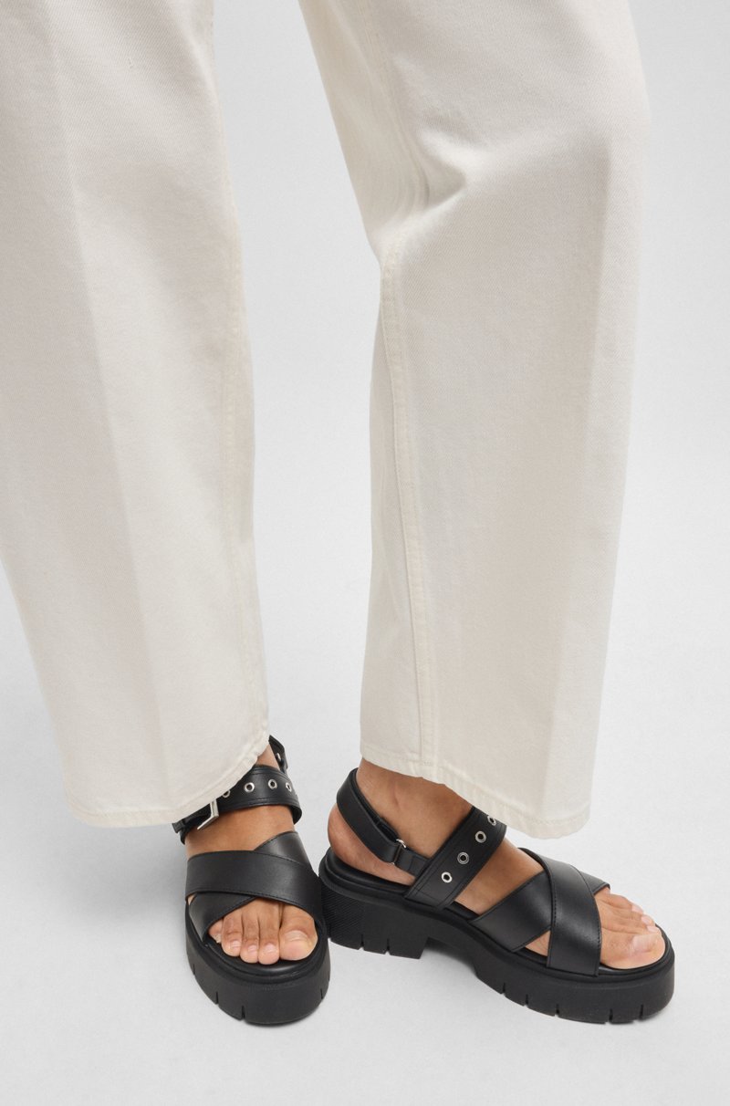 Hugo Boss Sandalias De Piel Con Tira Con Hebilla Y Suela Gruesa