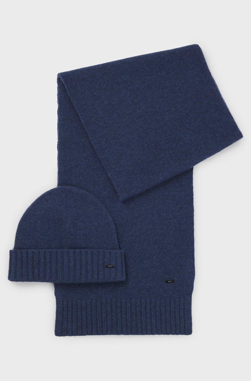 Hugo Boss Set de regalo de bufanda y gorro de punto en mezcla de lana