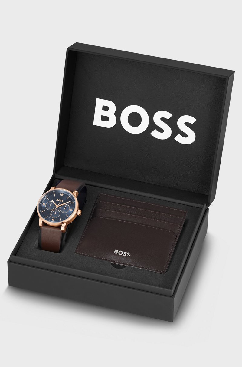 Hugo Boss Set De Regalo De Reloj Con Esfera Azul Y Tarjetero