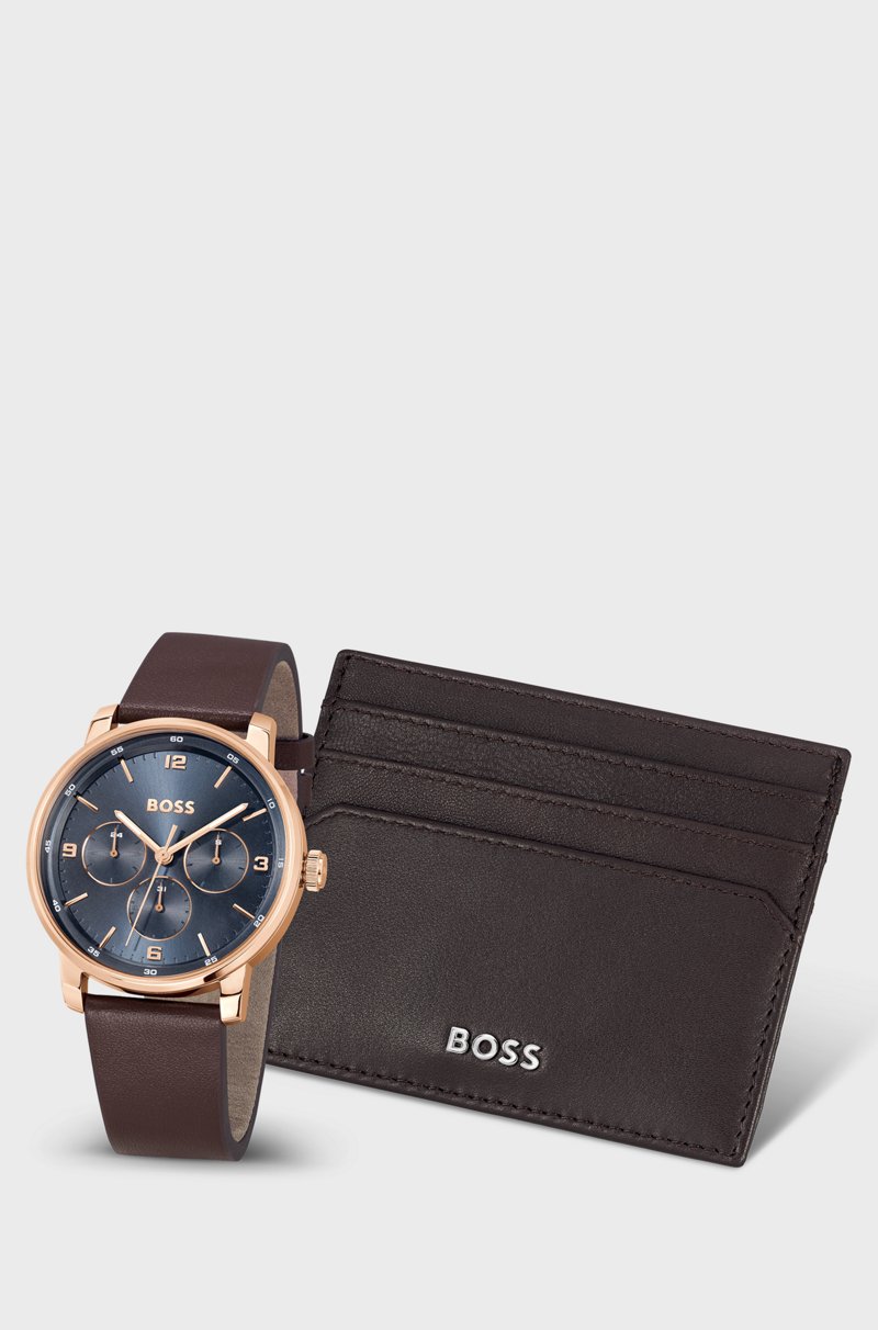 Hugo Boss Set De Regalo De Reloj Con Esfera Azul Y Tarjetero