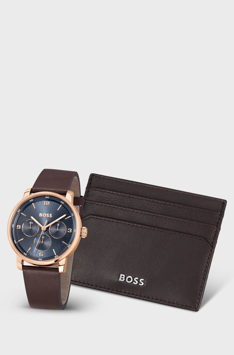 Hugo Boss Set de regalo de reloj con esfera azul y tarjetero