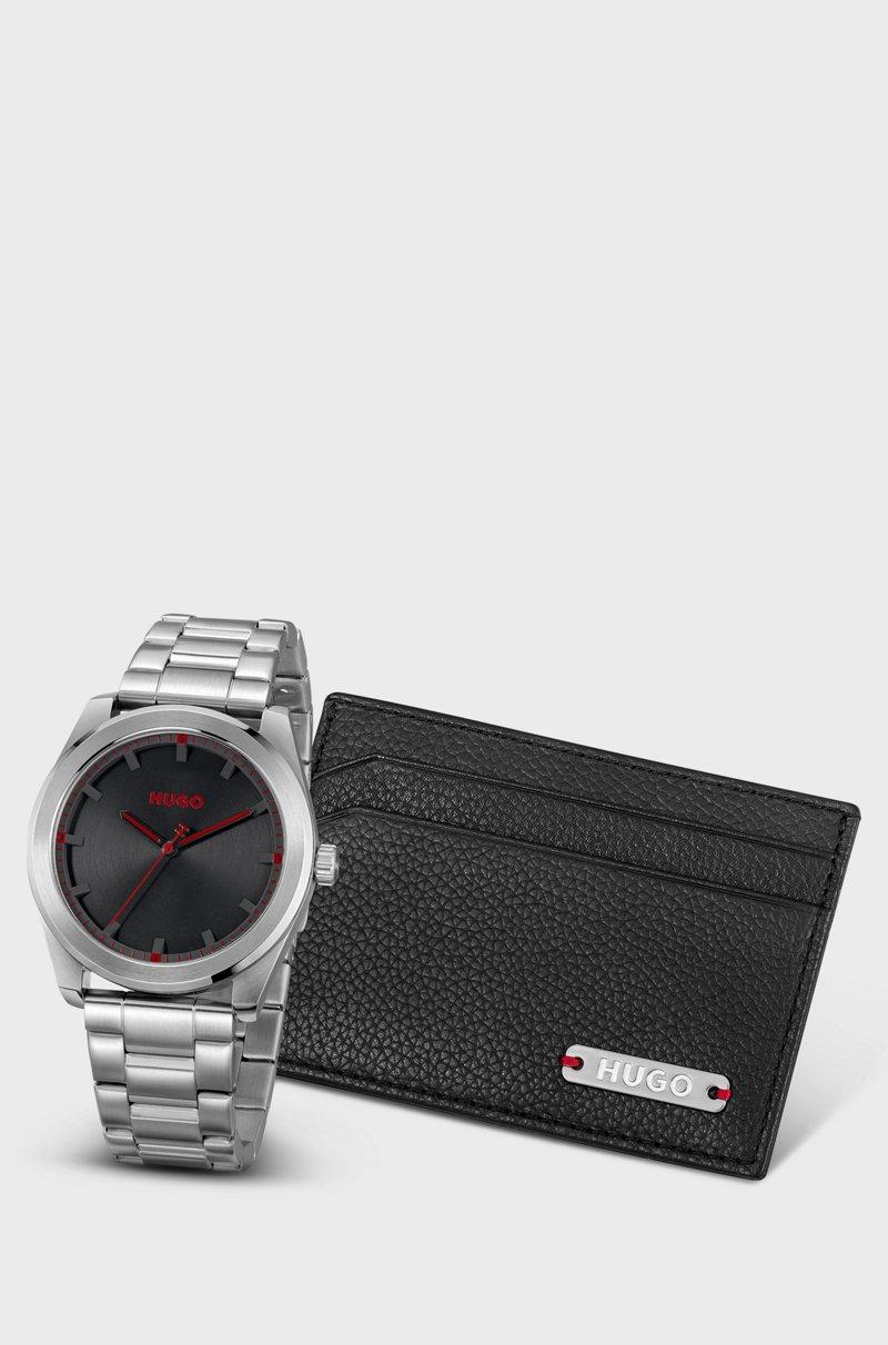 Hugo Boss Set De Regalo De Tarjetero De Piel Y Reloj Con Esfera Negra