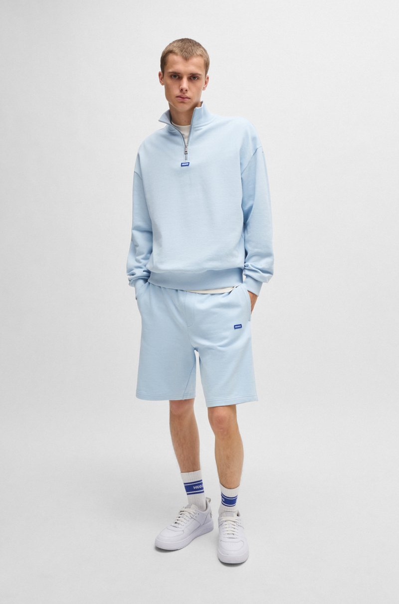 Hugo Boss Shorts Con Cordón De Felpa De Algodón Mercerizado Con Etiqueta Con Logo Azul