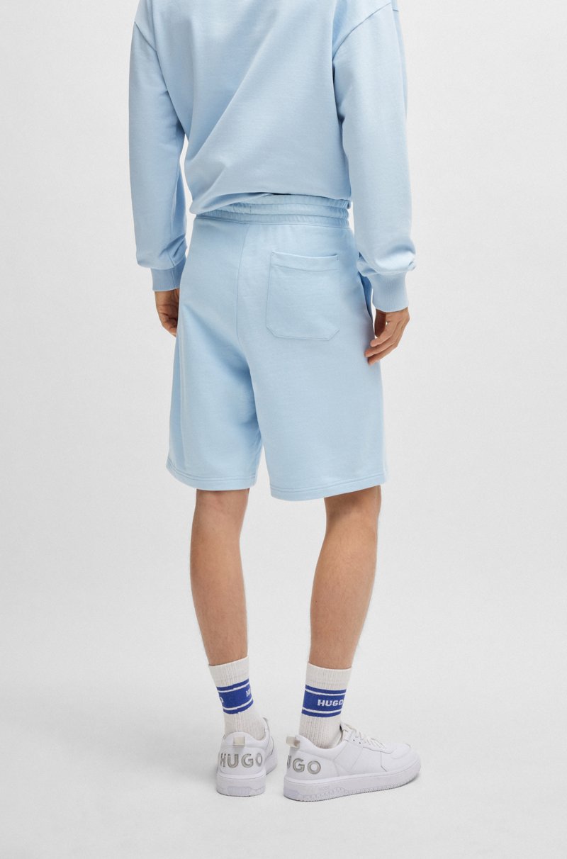 Hugo Boss Shorts Con Cordón De Felpa De Algodón Mercerizado Con Etiqueta Con Logo Azul
