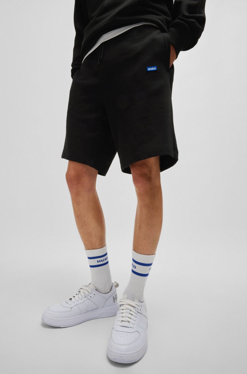 Hugo Boss Shorts Con Cordón De Felpa De Algodón Mercerizado Con Etiqueta Con Logo Azul