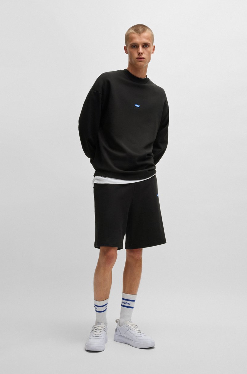 Hugo Boss Shorts Con Cordón De Felpa De Algodón Mercerizado Con Etiqueta Con Logo Azul